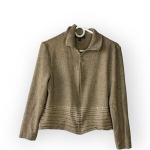 St. John Sport Marie Gray Gold Brown Knit Cardigan‎ Jacket Long Sleeve M